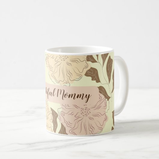 Elegant Beige Bloemen Patroon Mooie Mama Koffiemok (Voorkant rechts)