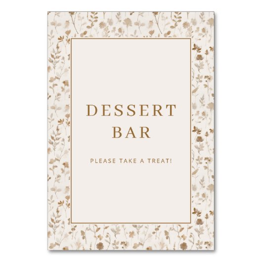 Elegant Beige Bloemendessertbarbord Kaart (Voorkant)