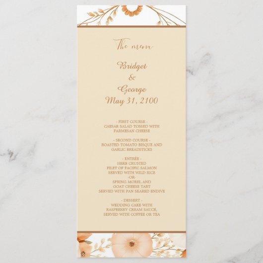 Elegant Beige Bloemenrand menu & programma (Voorkant)