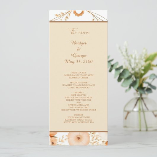 Elegant Beige Bloemenrand menu & programma (Staand voorkant)