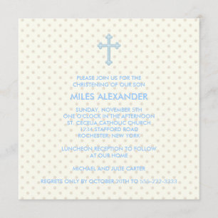 Elegant Beige Blue Cross Boys Christening Kaart