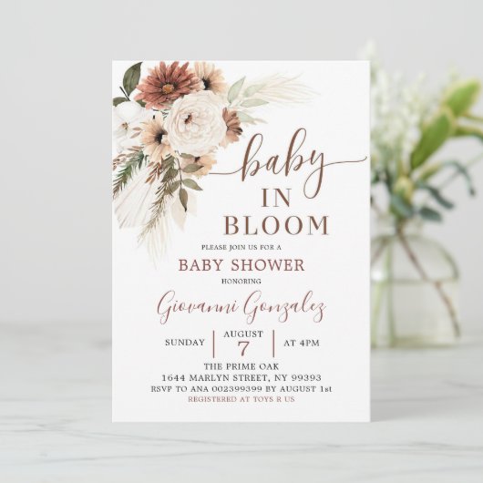 Elegant Beige Boho Baby in het Baby shower Bloom Kaart (Staand voorkant)