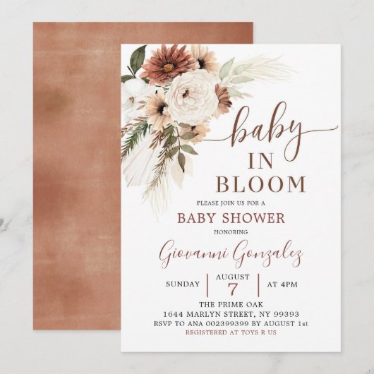 Elegant Beige Boho Baby in het Baby shower Bloom Kaart (Voorkant / Achterkant)