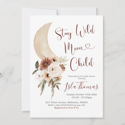 Elegant Beige Boho Moon Baby shower Uitnodiging (Voorkant)