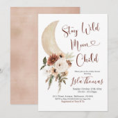 Elegant Beige Boho Moon Baby shower Uitnodiging (Voorkant / Achterkant)