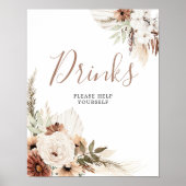 Elegant Beige Boho Pampas Gras Drankjes Bord Poster (Voorkant)