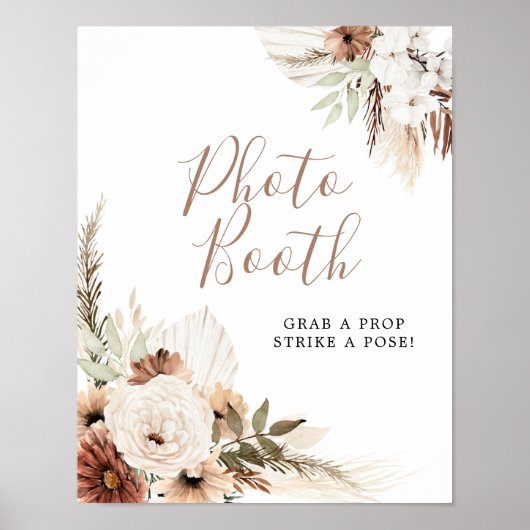 Elegant Beige Boho Pampas Gras Fotobooth Bord Poster (Voorkant)