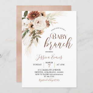Elegant Beige Boho Pampas Grass Baby Brunch Kaart