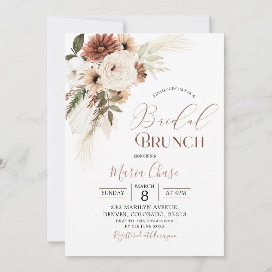Elegant Beige Boho Pampas Grass Bridal Brunch Kaart (Voorkant)