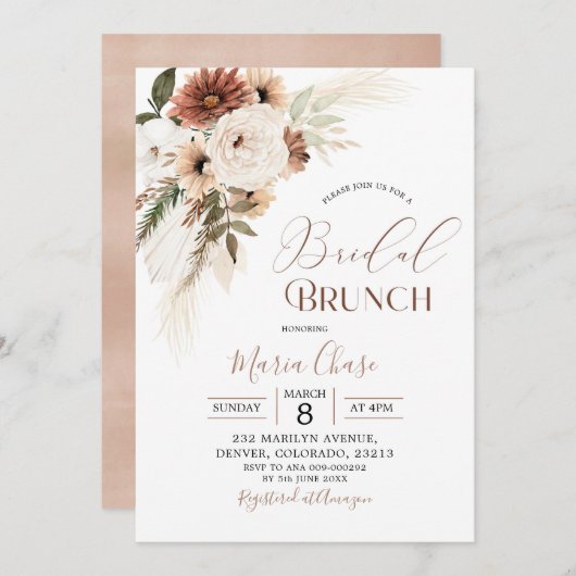 Elegant Beige Boho Pampas Grass Bridal Brunch Kaart (Voorkant / Achterkant)