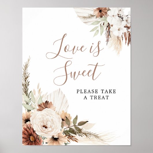 Elegant Beige Boho Pampas Grass Love is Sweet Poster (Voorkant)