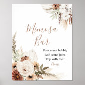 Elegant Beige Boho Pampas Grass Mimosa Bar Sign Poster (Voorkant)