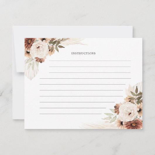 Elegant Beige Boho Pampas Grass Recipe Kaart (Achterkant)