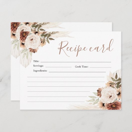 Elegant Beige Boho Pampas Grass Recipe Kaart (Voorkant / Achterkant)