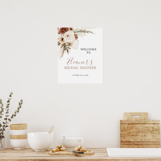 Elegant Beige Boho Pampas Grass Welkom Sign Poster (Keuken)