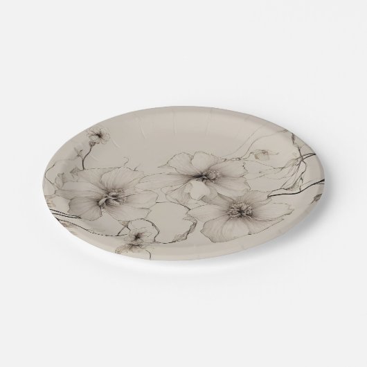 Elegant Beige Boho stijl bloemenpatroon Papieren Bordje (Gekanteld)