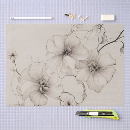 Elegant Beige Boho stijl bloemenpatroon Tissuepapier (Craft)