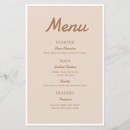 Elegant Beige Bordered Foto bruiloft menu (Achterkant)