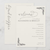 Elegant Beige Botanical Wedding Ceremony Schedule Programmakaart (Voorkant / Achterkant)