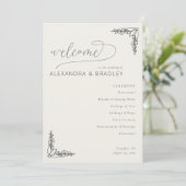 Elegant Beige Botanical Wedding Ceremony Schedule Programmakaart (Staand voorkant)