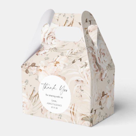 Elegant beige botanische bloementuinen bruiloft fa bedankdoosjes (Achterkant)