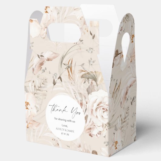 Elegant beige botanische bloementuinen bruiloft fa bedankdoosjes (Geopend)