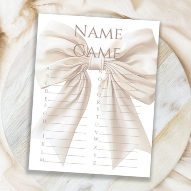 Elegant Beige Bow Baby shower Naam spel (Creator heeft geüpload)