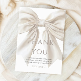 Elegant Beige Bow Genderneutraal Baby shower Bedankkaart