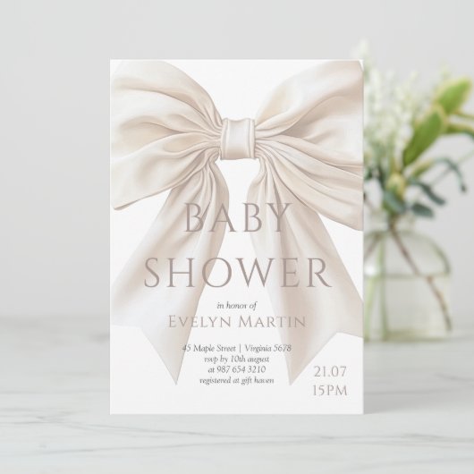 Elegant Beige Bow Genderneutraal Baby shower Kaart (Staand voorkant)