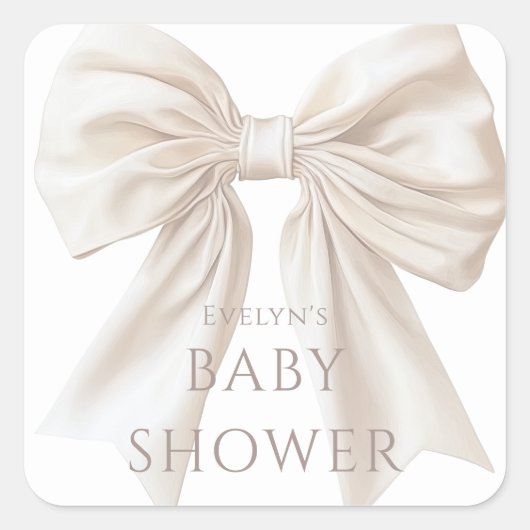 Elegant Beige Bow Genderneutraal Baby shower Vierkante Sticker (Voorkant)