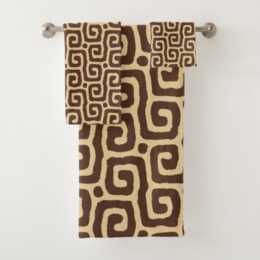 Elegant Beige &Brown Abstract Pattern Custom Name Bad Handdoek (Insitu)