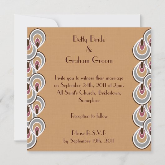 Elegant Beige & Brown Art Deco Linen Invites Kaart (Voorkant)