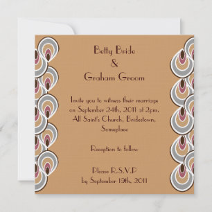 Elegant Beige & Brown Art Deco Linen Invites Kaart