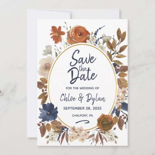 Elegant Beige Brown Blue Save The Date (Voorkant)