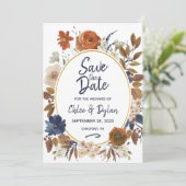 Elegant Beige Brown Blue Save The Date (Staand voorkant)