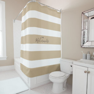 Elegant Beige Brown Hand Lettering Familienaam Douchegordijn