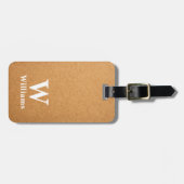 Elegant Beige Brown Leather Texture Monogramm Bagagelabel (Voorkant horizontaal)