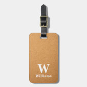 Elegant Beige Brown Leather Texture Monogramm Bagagelabel (Voorkant verticaal)