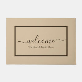 Elegant beige brown script familienaam welkom deurmat