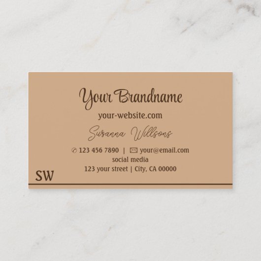 Elegant Beige Brown Stripes met monogram Stijlvol Visitekaartje (Achterkant)