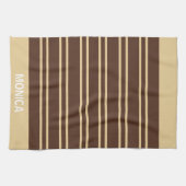 Elegant Beige &Brown Stripes Pattern Custom Name Theedoek (Horizontaal)
