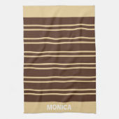 Elegant Beige &Brown Stripes Pattern Custom Name Theedoek (Verticaal)