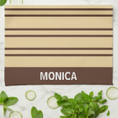 Elegant Beige &Brown Stripes Pattern Custom Name Theedoek (Gevouwen)