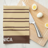 Elegant Beige &Brown Stripes Pattern Custom Name Theedoek (Quarter Fold)