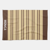 Elegant Beige &Brown Stripes Pattern Custom Name Theedoek (Horizontaal)