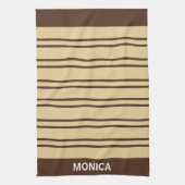 Elegant Beige &Brown Stripes Pattern Custom Name Theedoek (Verticaal)