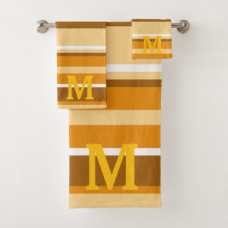 Elegant beige brown &white stripes monogram bad handdoek