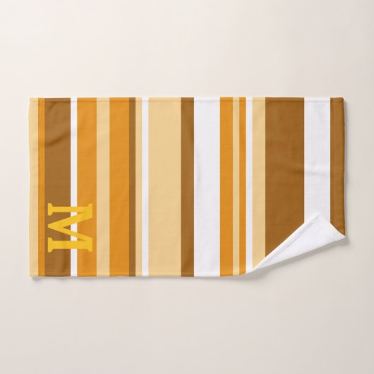Elegant beige brown &white stripes monogram bad handdoek (Handdoek)