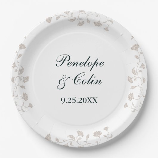 Elegant Beige bruid bruidegom namen bruiloft Papieren Bordje (Voorkant)