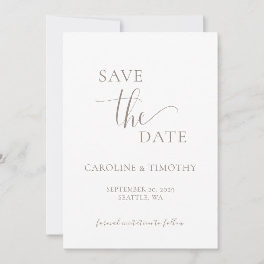 Elegant Beige Bruiloft Save The Date Kaart (Voorkant)
